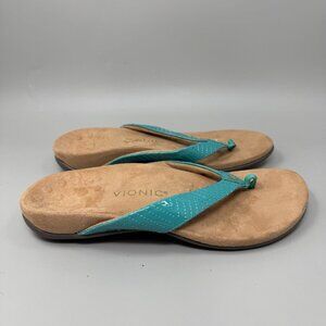 Vionic Jen Flip Flop Sandal Green Patent Leather Comfort Sandal Summer Size 9